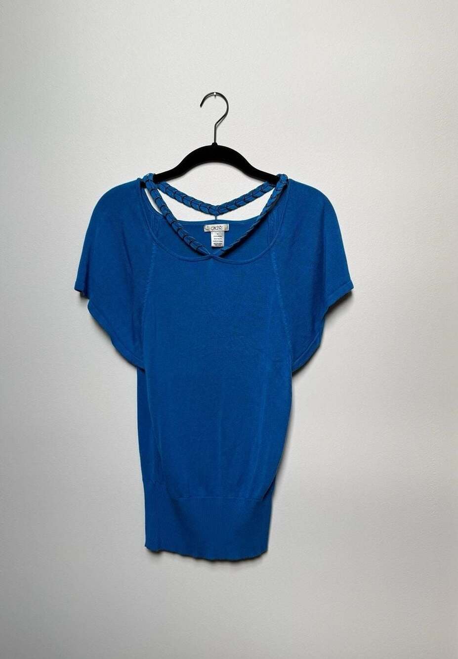 Caché Women's Royal Blue Knit Top with Braided metal embellishment Sz XS